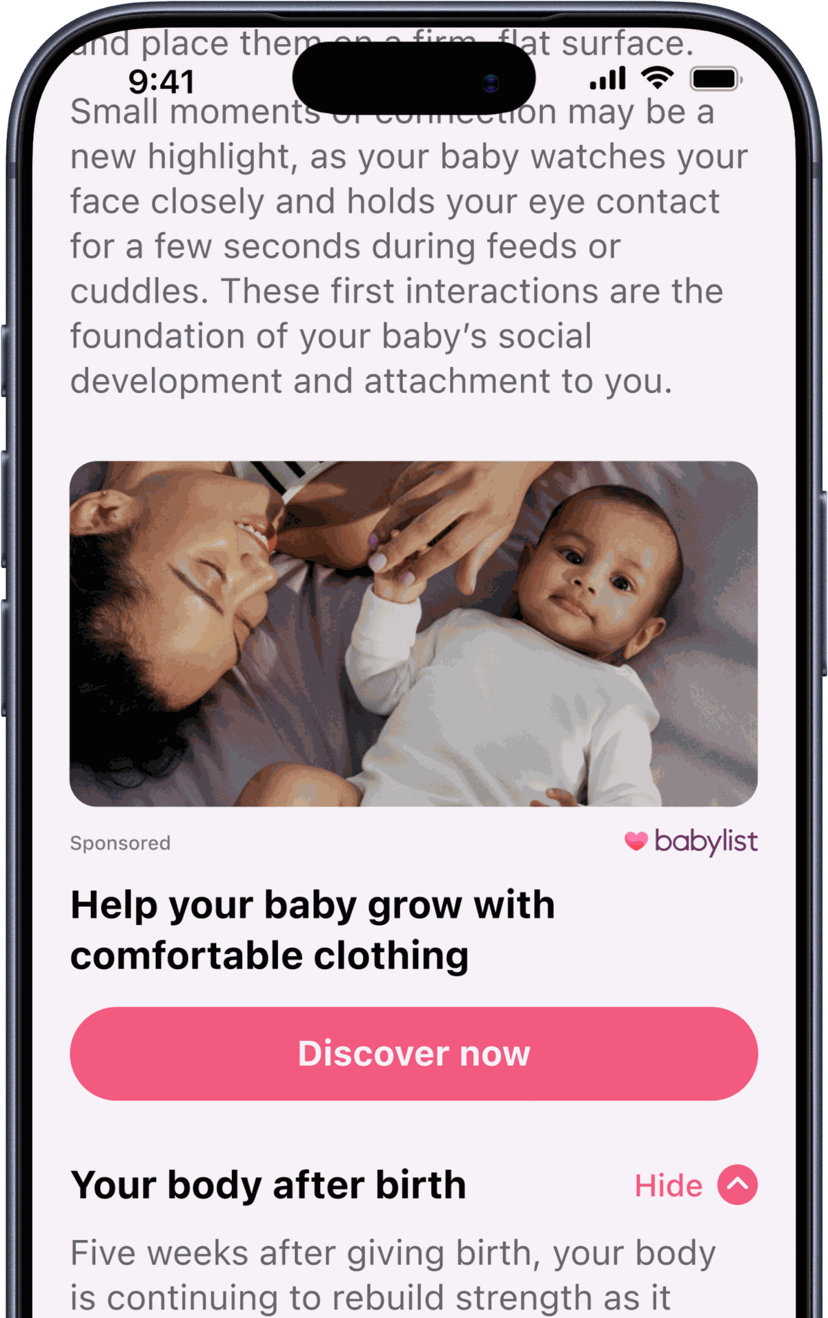 A Weekly Update placement shown in the app